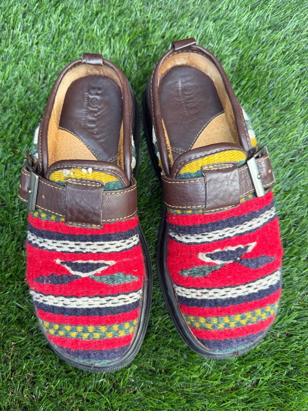 Born Women’s Southwest Aztec Wool Blanket Leather Buckle Shoes Mexico